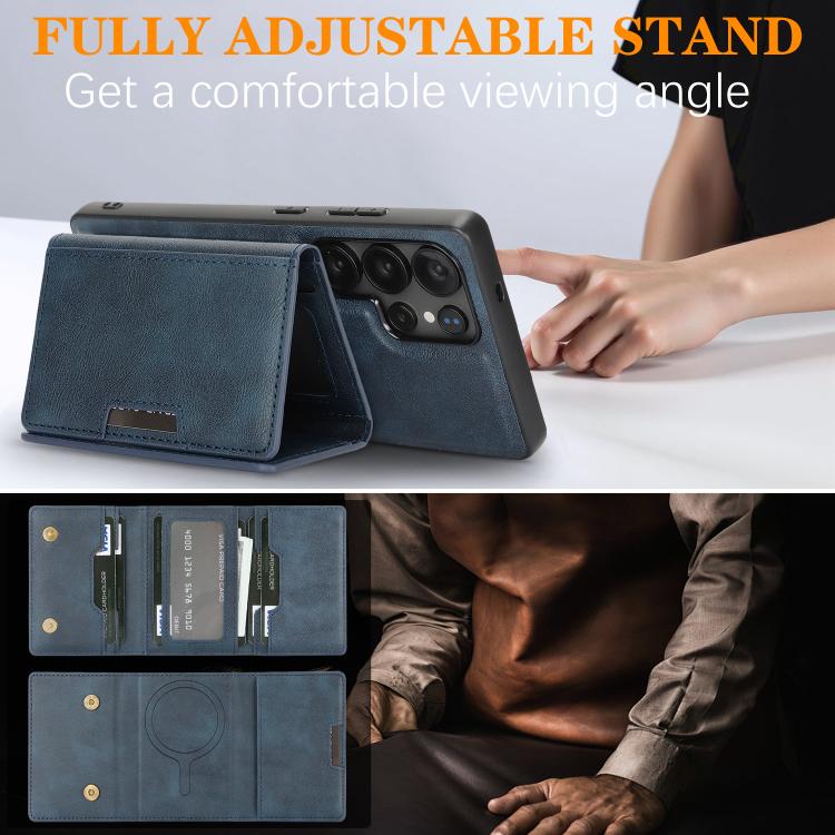 For Samsung Galaxy S25 Ultra 5G Kalebol Strong Magnetic MagSafe Tri-Fold Wallet Leather Phone Case