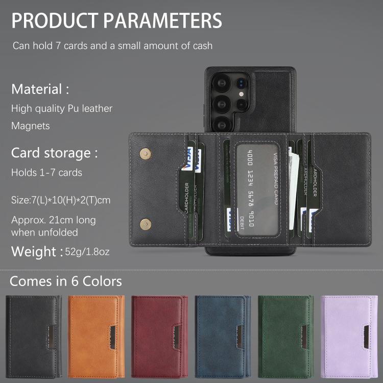 For Samsung Galaxy S24 Ultra 5G Kalebol Strong Magnetic MagSafe Tri-Fold Wallet Leather Phone Case