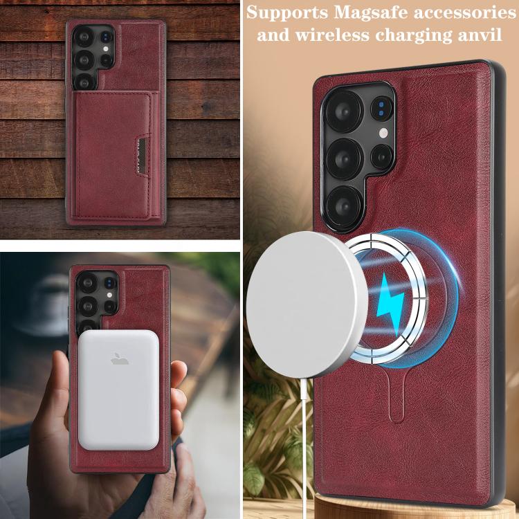 For Samsung Galaxy S24 Ultra 5G Kalebol Strong Magnetic MagSafe Tri-Fold Wallet Leather Phone Case