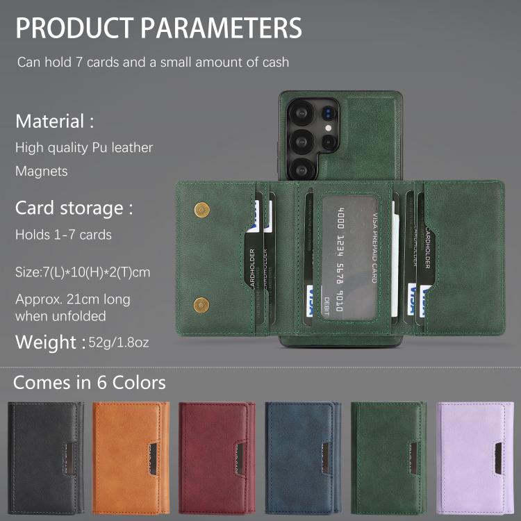 For Samsung Galaxy S24 Ultra 5G Kalebol Strong Magnetic MagSafe Tri-Fold Wallet Leather Phone Case