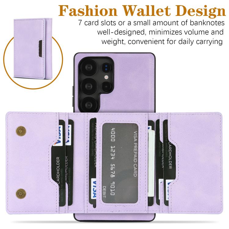 For Samsung Galaxy S24 Ultra 5G Kalebol Strong Magnetic MagSafe Tri-Fold Wallet Leather Phone Case