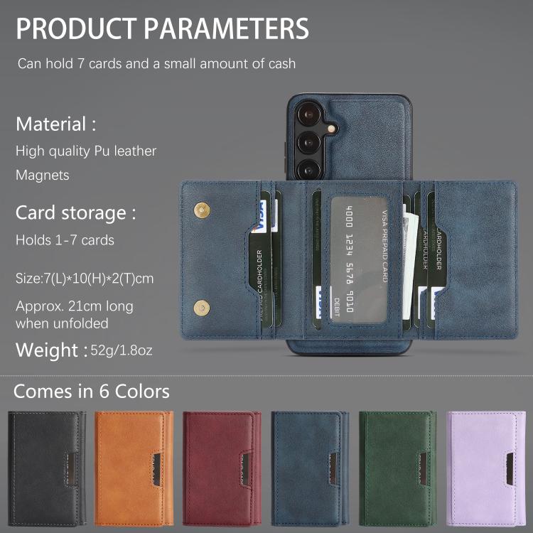 For Samsung Galaxy S24+ 5G Kalebol Strong Magnetic MagSafe Tri-Fold Wallet Leather Phone Case