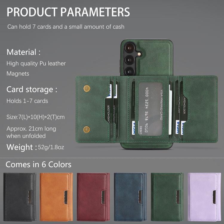 For Samsung Galaxy S24+ 5G Kalebol Strong Magnetic MagSafe Tri-Fold Wallet Leather Phone Case
