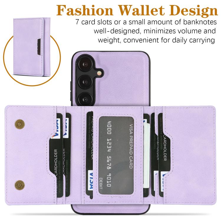 For Samsung Galaxy S24+ 5G Kalebol Strong Magnetic MagSafe Tri-Fold Wallet Leather Phone Case