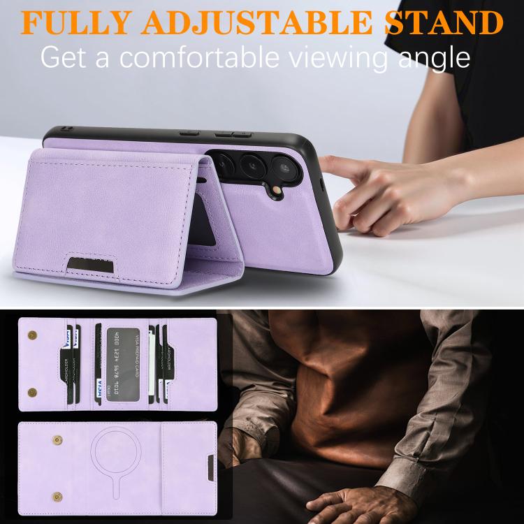 For Samsung Galaxy S24+ 5G Kalebol Strong Magnetic MagSafe Tri-Fold Wallet Leather Phone Case