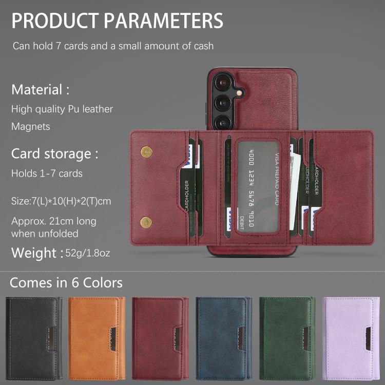 For Samsung Galaxy S24 5G Kalebol Strong Magnetic MagSafe Tri-Fold Wallet Leather Phone Case
