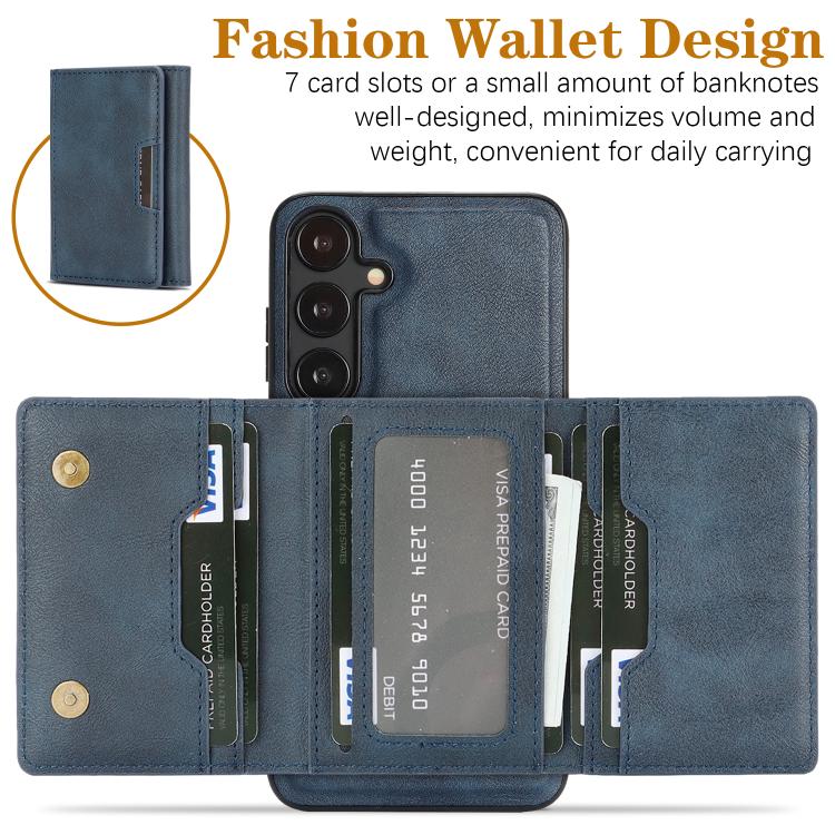For Samsung Galaxy S24 5G Kalebol Strong Magnetic MagSafe Tri-Fold Wallet Leather Phone Case