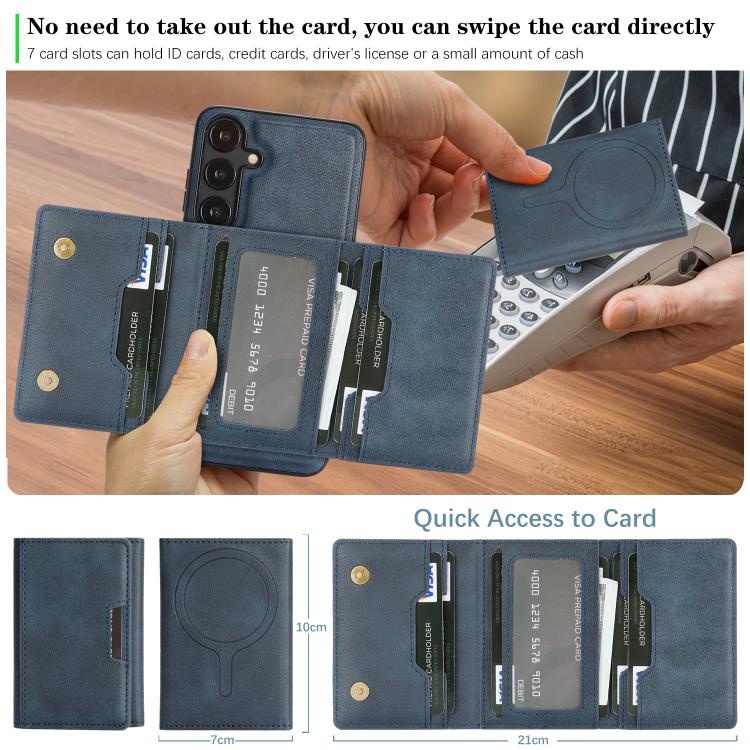 For Samsung Galaxy S24 5G Kalebol Strong Magnetic MagSafe Tri-Fold Wallet Leather Phone Case