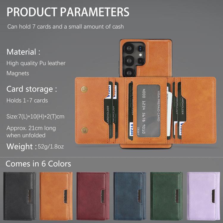 For Samsung Galaxy S23 Ultra 5G Kalebol Strong Magnetic MagSafe Tri-Fold Wallet Leather Phone Case