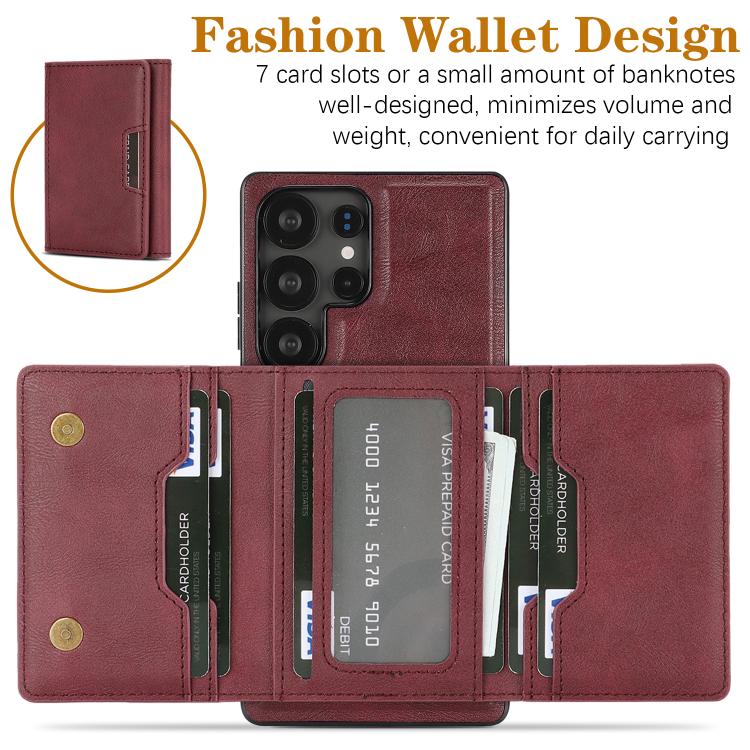 For Samsung Galaxy S23 Ultra 5G Kalebol Strong Magnetic MagSafe Tri-Fold Wallet Leather Phone Case