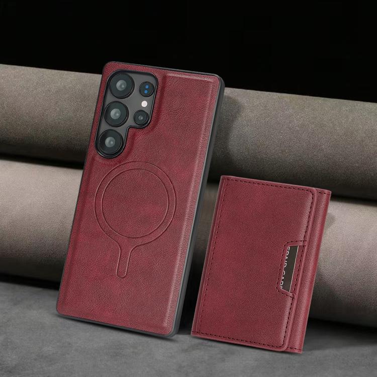 For Samsung Galaxy S23 Ultra 5G Kalebol Strong Magnetic MagSafe Tri-Fold Wallet Leather Phone Case