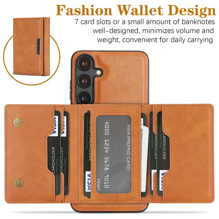 For Samsung Galaxy S23+ 5G Kalebol Strong Magnetic MagSafe Tri-Fold Wallet Leather Phone Case