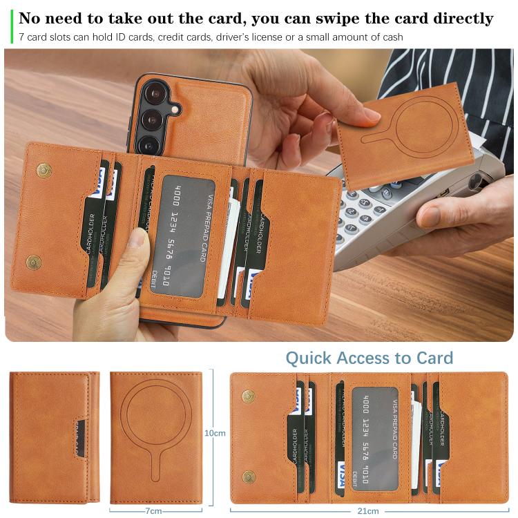 For Samsung Galaxy S23+ 5G Kalebol Strong Magnetic MagSafe Tri-Fold Wallet Leather Phone Case