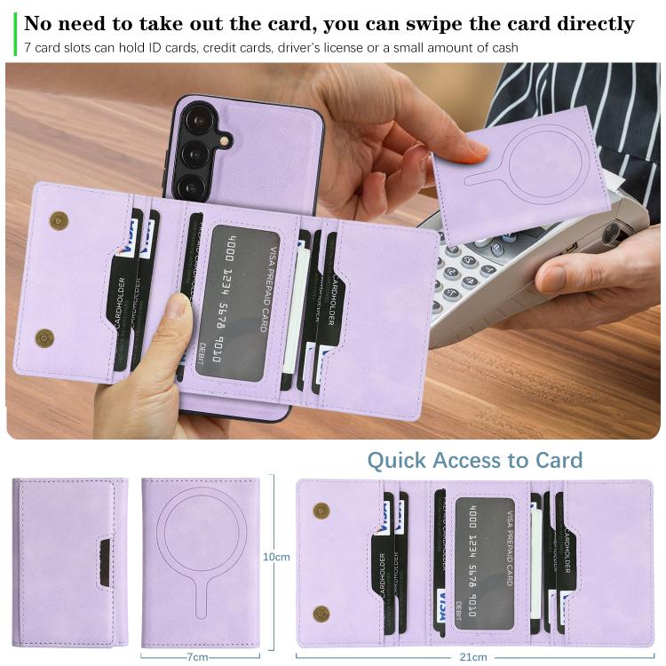 For Samsung Galaxy S23+ 5G Kalebol Strong Magnetic MagSafe Tri-Fold Wallet Leather Phone Case