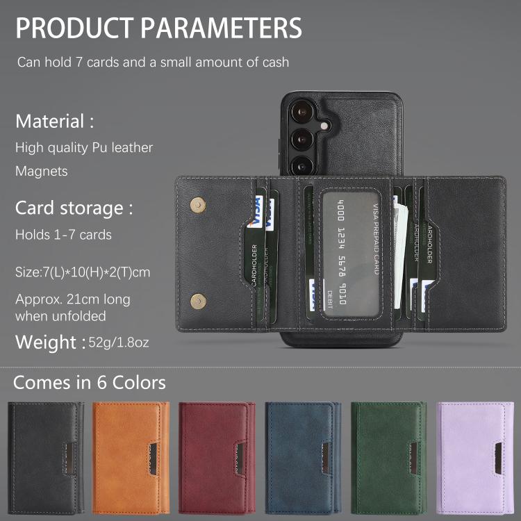 For Samsung Galaxy S23 5G Kalebol Strong Magnetic MagSafe Tri-Fold Wallet Leather Phone Case