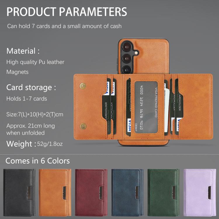 For Samsung Galaxy S23 5G Kalebol Strong Magnetic MagSafe Tri-Fold Wallet Leather Phone Case