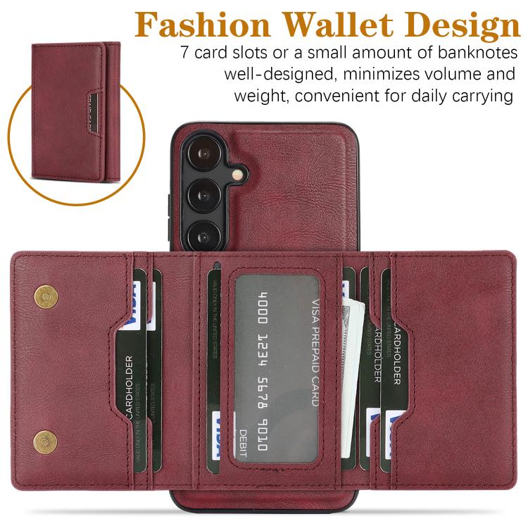 For Samsung Galaxy S23 5G Kalebol Strong Magnetic MagSafe Tri-Fold Wallet Leather Phone Case