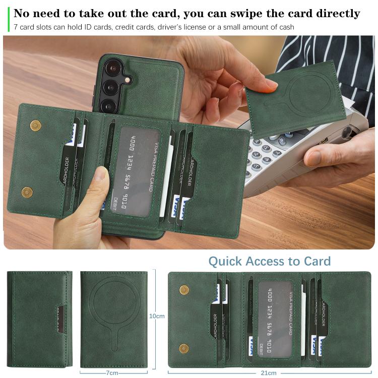 For Samsung Galaxy S23 5G Kalebol Strong Magnetic MagSafe Tri-Fold Wallet Leather Phone Case