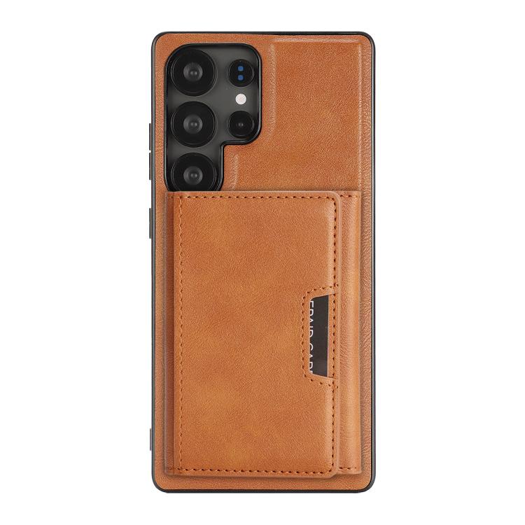 For Samsung Galaxy S22 Ultra 5G Kalebol Strong Magnetic MagSafe Tri-Fold Wallet Leather Phone Case
