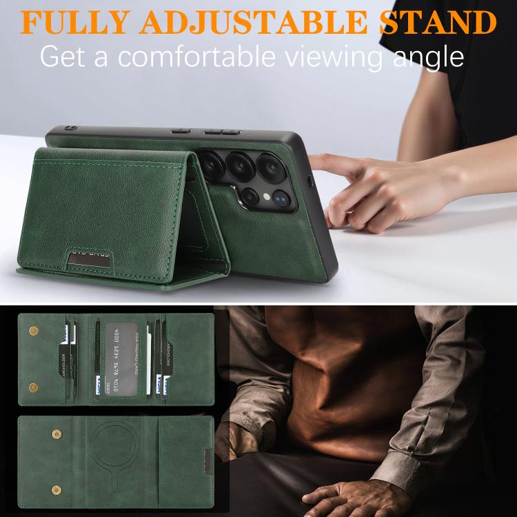For Samsung Galaxy S22 Ultra 5G Kalebol Strong Magnetic MagSafe Tri-Fold Wallet Leather Phone Case