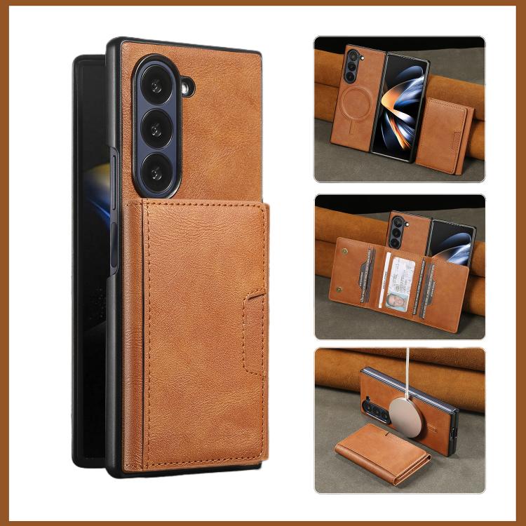 For Samsung Galaxy Z Fold7 Kalebol Strong Magnetic MagSafe Tri-Fold Wallet Leather Phone Case