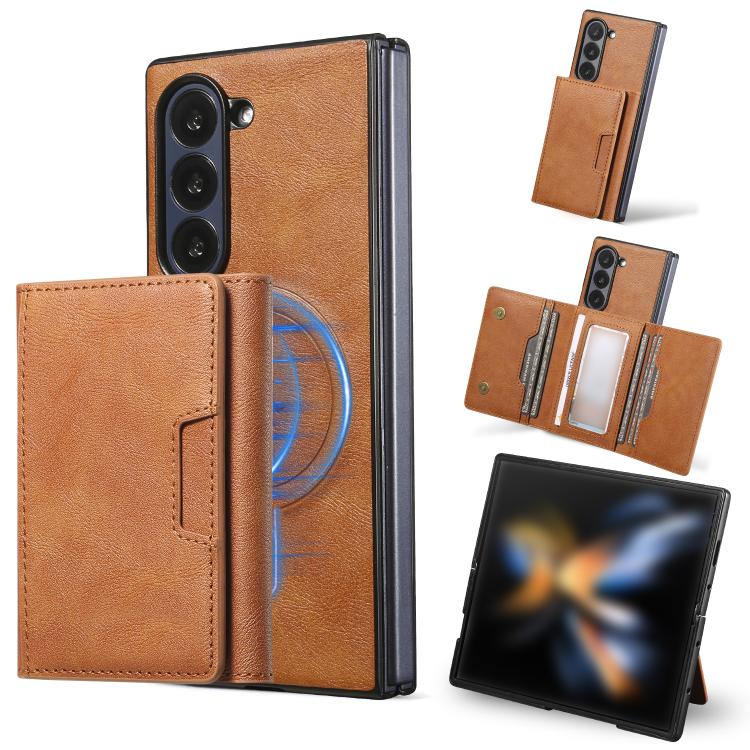 For Samsung Galaxy Z Fold6 Kalebol Strong Magnetic MagSafe Tri-Fold Wallet Leather Phone Case