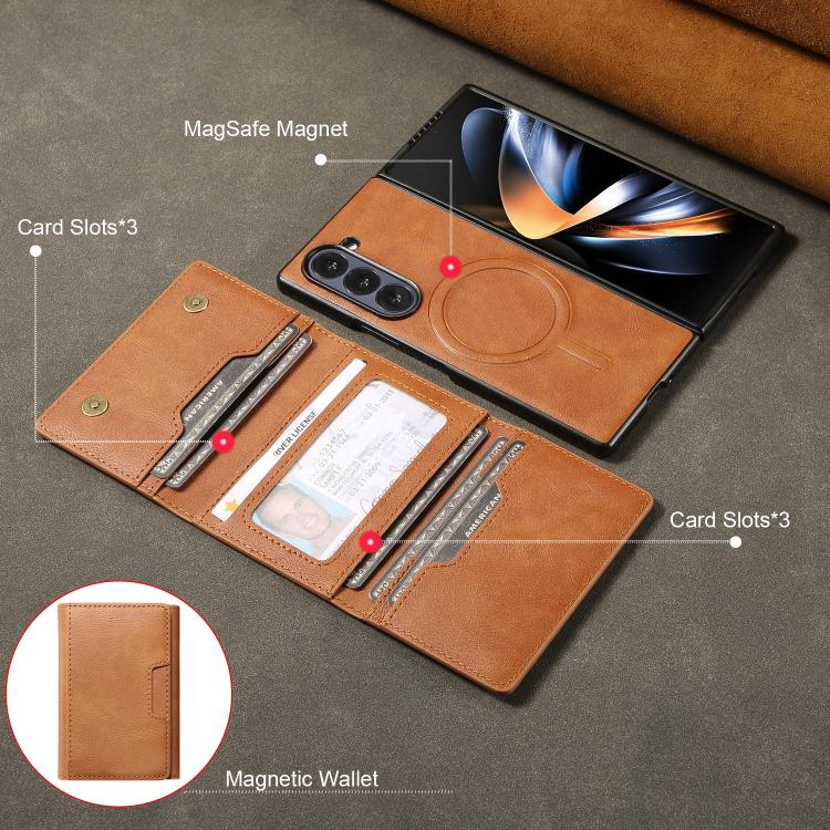 For Samsung Galaxy Z Fold6 Kalebol Strong Magnetic MagSafe Tri-Fold Wallet Leather Phone Case