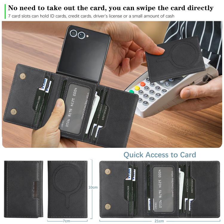For Samsung Galaxy Z Flip7 Kalebol Strong Magnetic MagSafe Tri-Fold Wallet Leather Phone Case