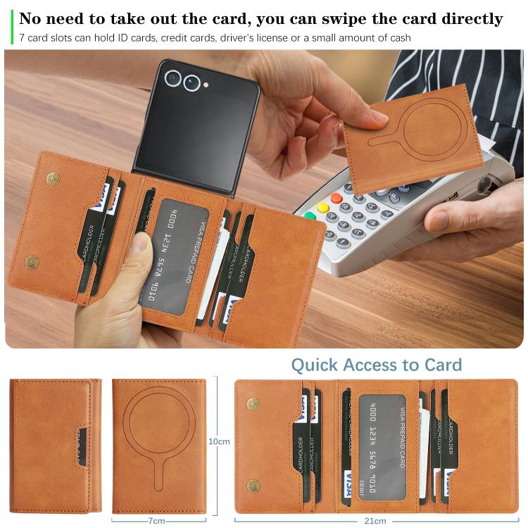 For Samsung Galaxy Z Flip7 Kalebol Strong Magnetic MagSafe Tri-Fold Wallet Leather Phone Case