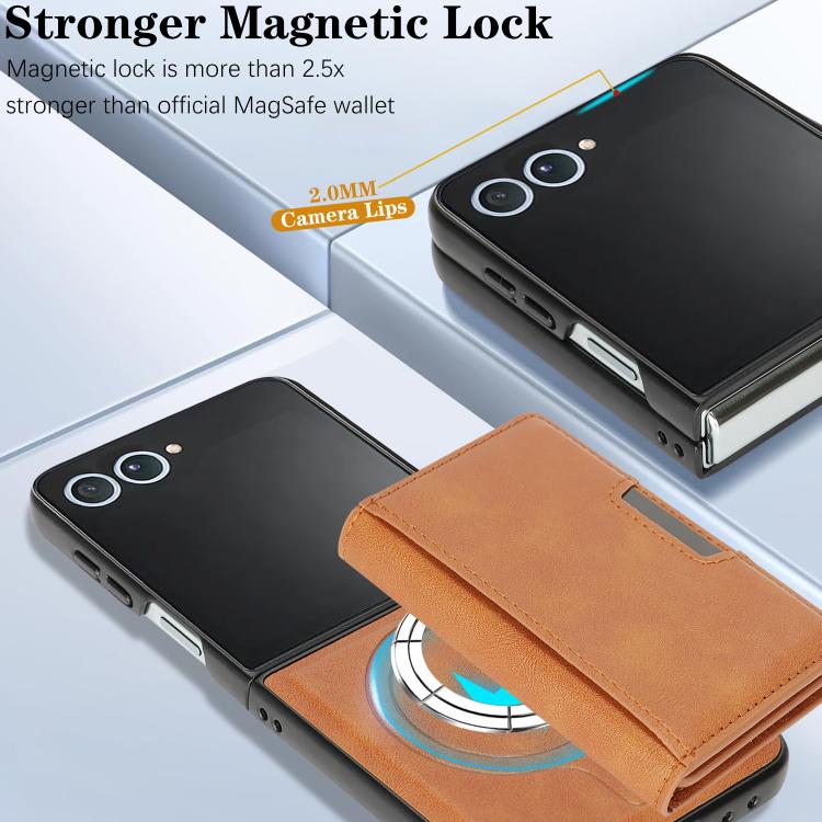 For Samsung Galaxy Z Flip7 Kalebol Strong Magnetic MagSafe Tri-Fold Wallet Leather Phone Case