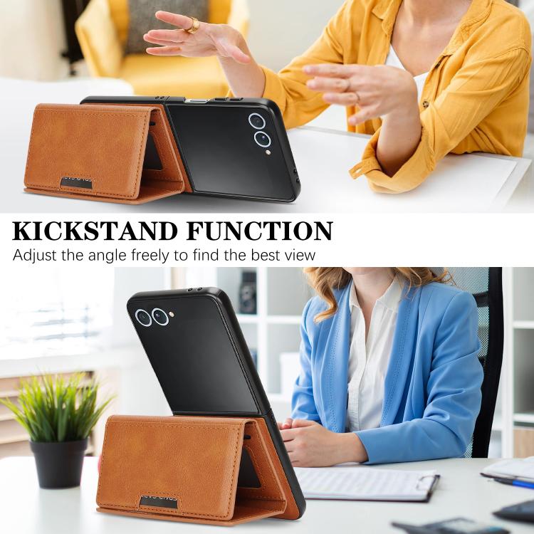 For Samsung Galaxy Z Flip7 Kalebol Strong Magnetic MagSafe Tri-Fold Wallet Leather Phone Case