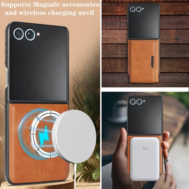 For Samsung Galaxy Z Flip7 Kalebol Strong Magnetic MagSafe Tri-Fold Wallet Leather Phone Case