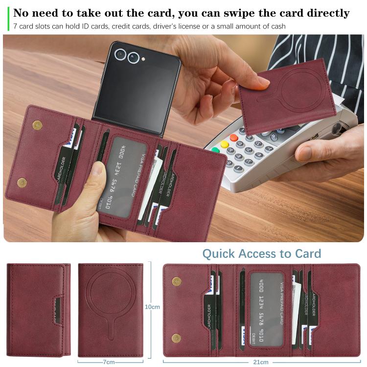 For Samsung Galaxy Z Flip7 Kalebol Strong Magnetic MagSafe Tri-Fold Wallet Leather Phone Case