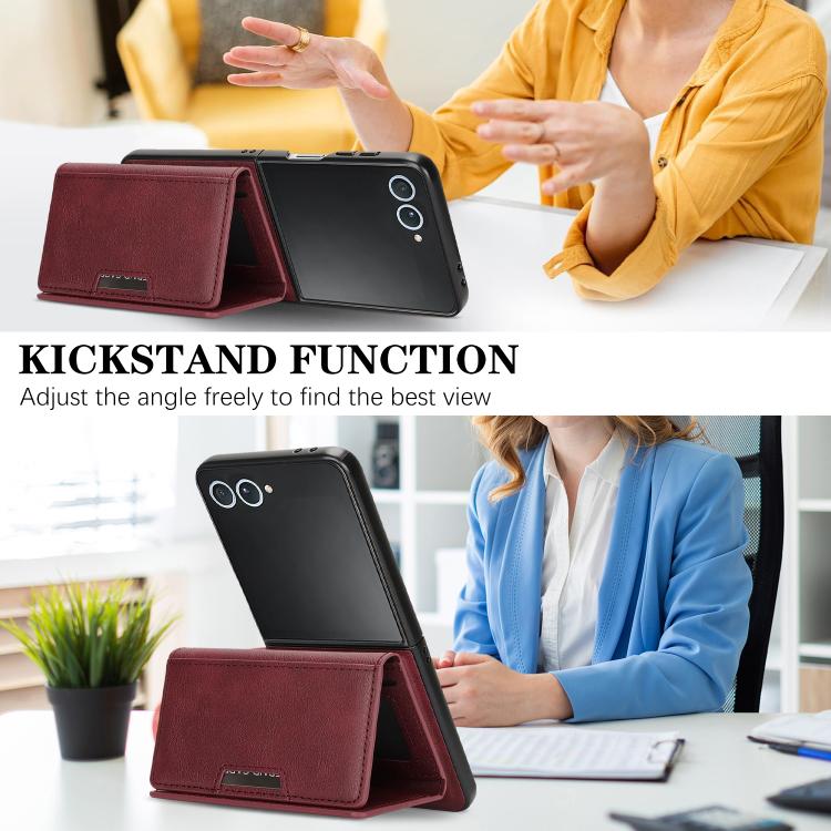 For Samsung Galaxy Z Flip7 Kalebol Strong Magnetic MagSafe Tri-Fold Wallet Leather Phone Case
