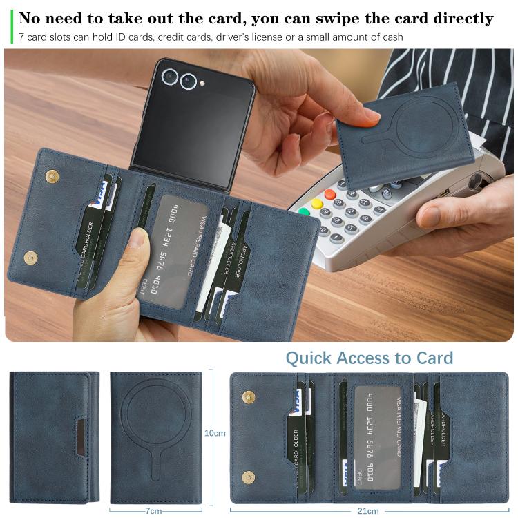 For Samsung Galaxy Z Flip7 Kalebol Strong Magnetic MagSafe Tri-Fold Wallet Leather Phone Case