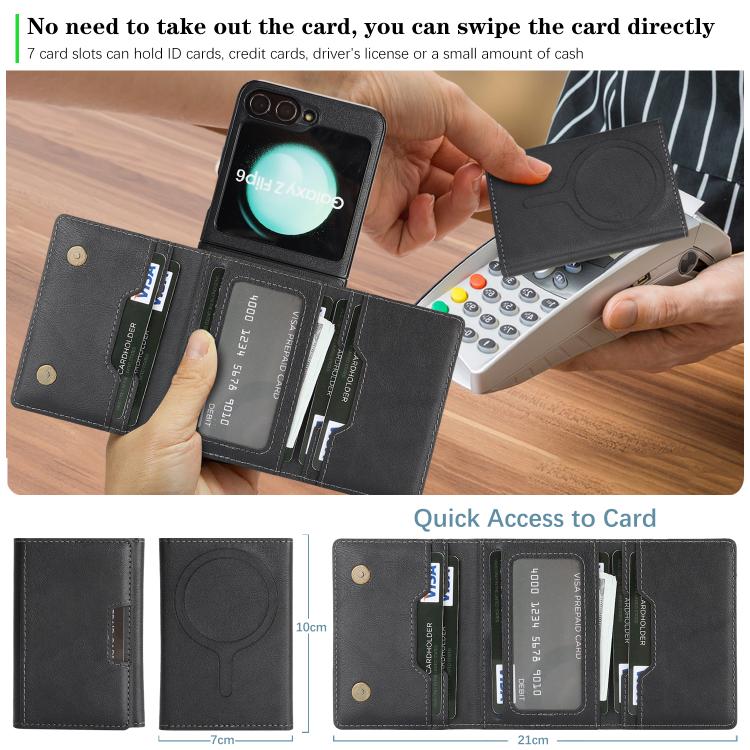 For Samsung Galaxy Z Flip6 / Flip7 FE Kalebol Strong Magnetic MagSafe Tri-Fold Wallet Leather Phone Case