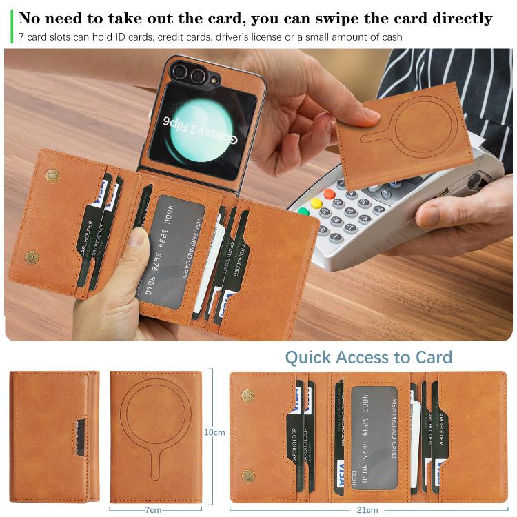 For Samsung Galaxy Z Flip6 / Flip7 FE Kalebol Strong Magnetic MagSafe Tri-Fold Wallet Leather Phone Case