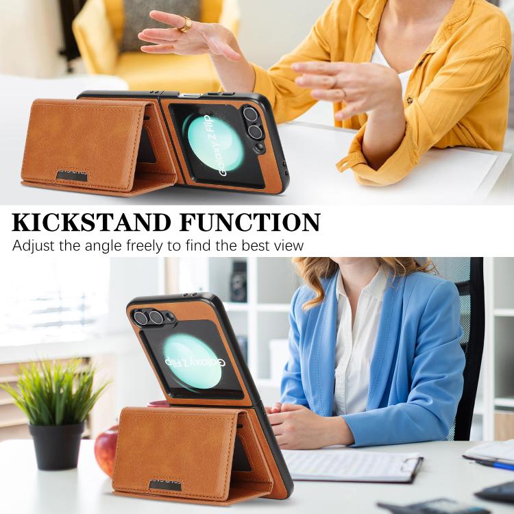 For Samsung Galaxy Z Flip6 / Flip7 FE Kalebol Strong Magnetic MagSafe Tri-Fold Wallet Leather Phone Case