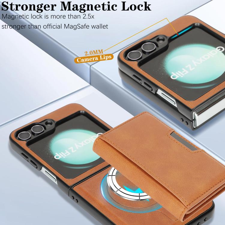 For Samsung Galaxy Z Flip6 / Flip7 FE Kalebol Strong Magnetic MagSafe Tri-Fold Wallet Leather Phone Case