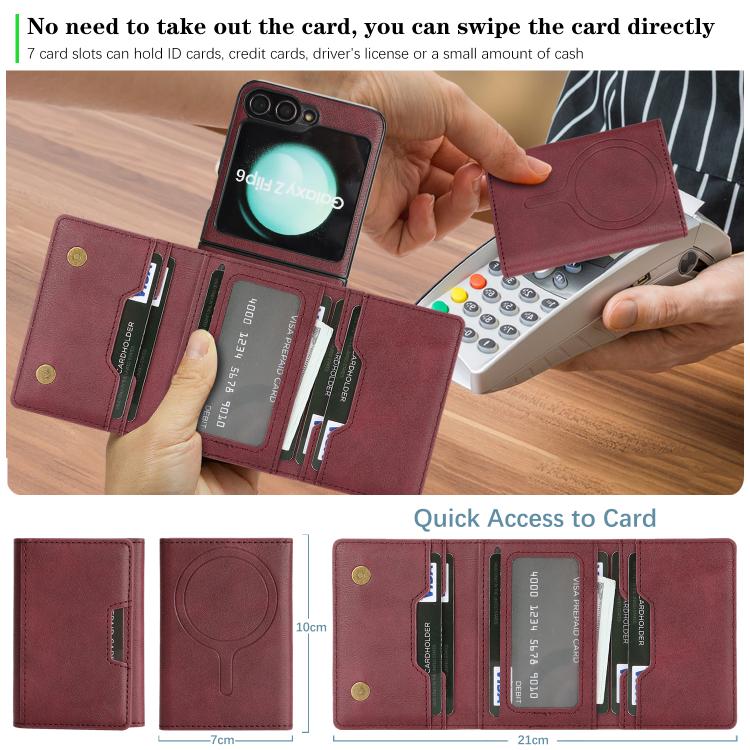 For Samsung Galaxy Z Flip6 / Flip7 FE Kalebol Strong Magnetic MagSafe Tri-Fold Wallet Leather Phone Case