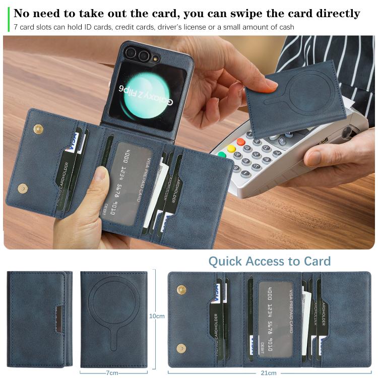 For Samsung Galaxy Z Flip6 / Flip7 FE Kalebol Strong Magnetic MagSafe Tri-Fold Wallet Leather Phone Case