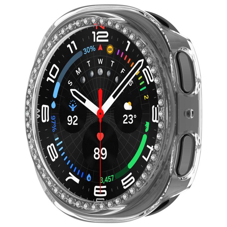 For Samsung Galaxy Watch 8 44mm Single Row Diamond Half Coverage Hollow PC Watch Case - Transparent