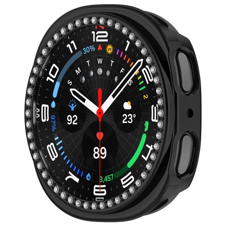 For Samsung Galaxy Watch 8 44mm Single Row Diamond Half Coverage Hollow PC Watch Case
