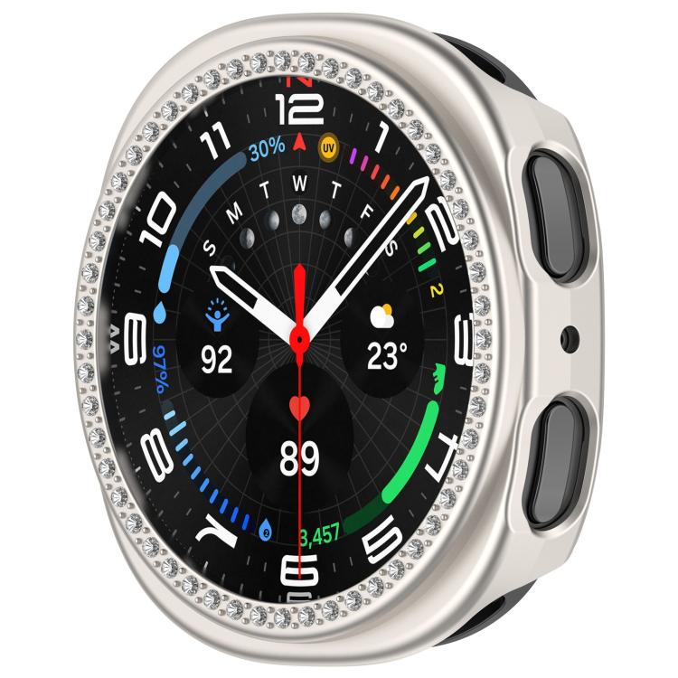 For Samsung Galaxy Watch 8 44mm Single Row Diamond Half Coverage Hollow PC Watch Case