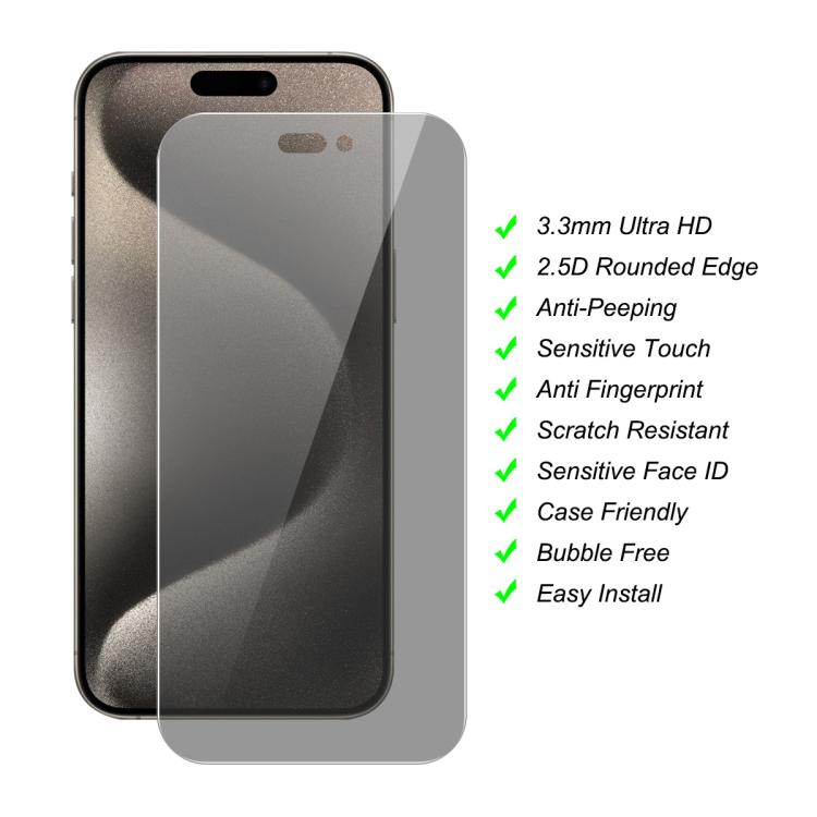 For iPhone 15 Pro JUNSUNMAY 25pcs Privacy Screen Protector Tempered Glass Film