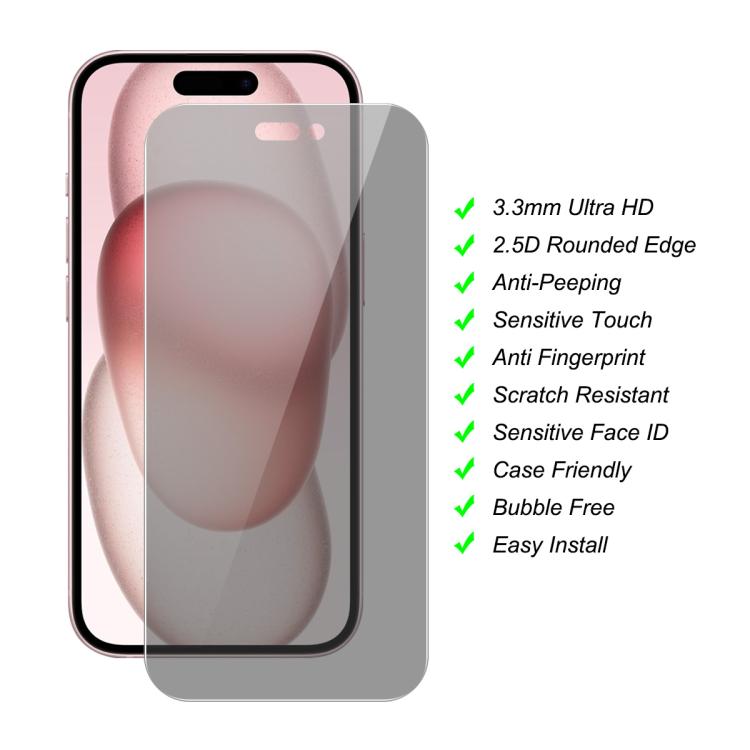 For iPhone 15 Plus JUNSUNMAY 25pcs Privacy Screen Protector Tempered Glass Film