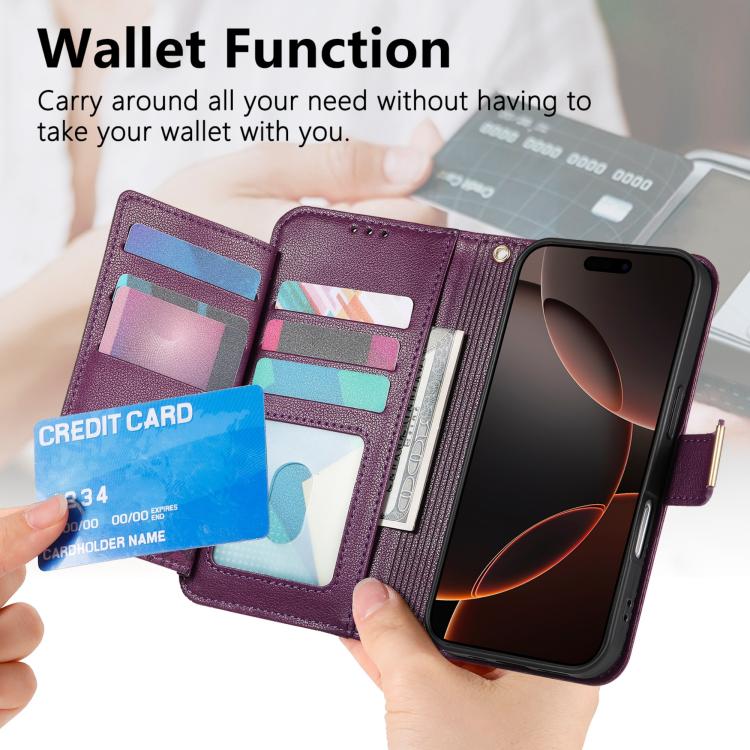 For iPhone 16 Plus Flowers Leaves Zipper Wallet Leather Phone Case with Strap