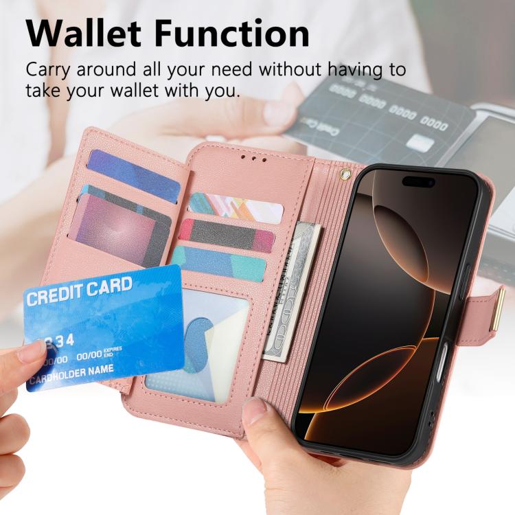 For iPhone 16 Plus Flowers Leaves Zipper Wallet Leather Phone Case with Strap