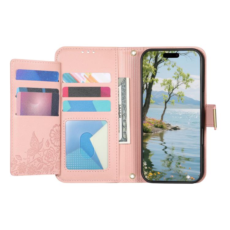 For iPhone 14 Plus Flowers Leaves Zipper Wallet Leather Phone Case with Strap