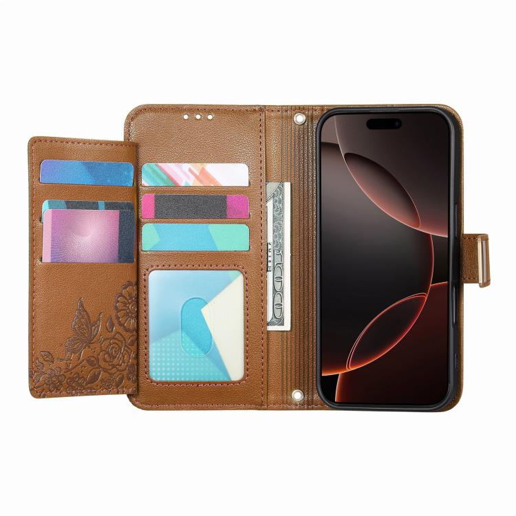 For iPhone 17 Flowers Leaves Zipper Wallet Leather Phone Case with Strap